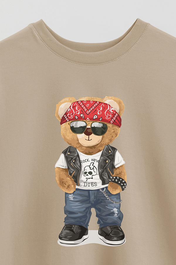 REMERA OVER ESTAMPADA UNISEX TEDDY ROCK NEVER DIES