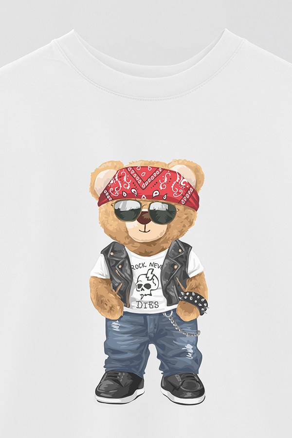 REMERA OVER ESTAMPADA UNISEX TEDDY ROCK NEVER DIES