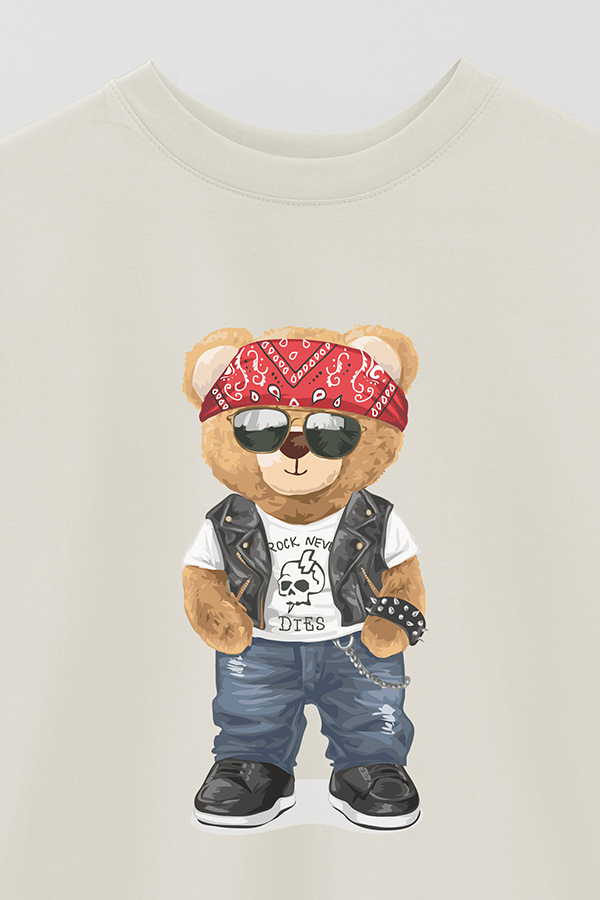 REMERA OVER ESTAMPADA UNISEX TEDDY ROCK NEVER DIES