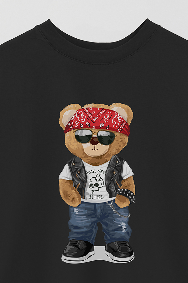 REMERA OVER ESTAMPADA UNISEX TEDDY ROCK NEVER DIES