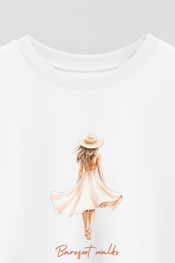 REMERA CROP ESTAMPADA COASTAL BAREFOOT WALKS