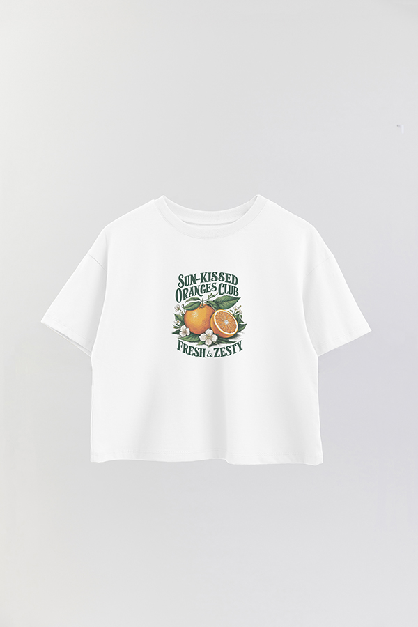 REMERA CROP ESTAMPADA HARVEST ORANGES CLUB