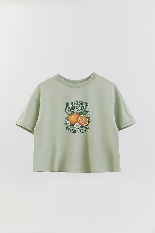 REMERA CROP ESTAMPADA HARVEST ORANGES CLUB