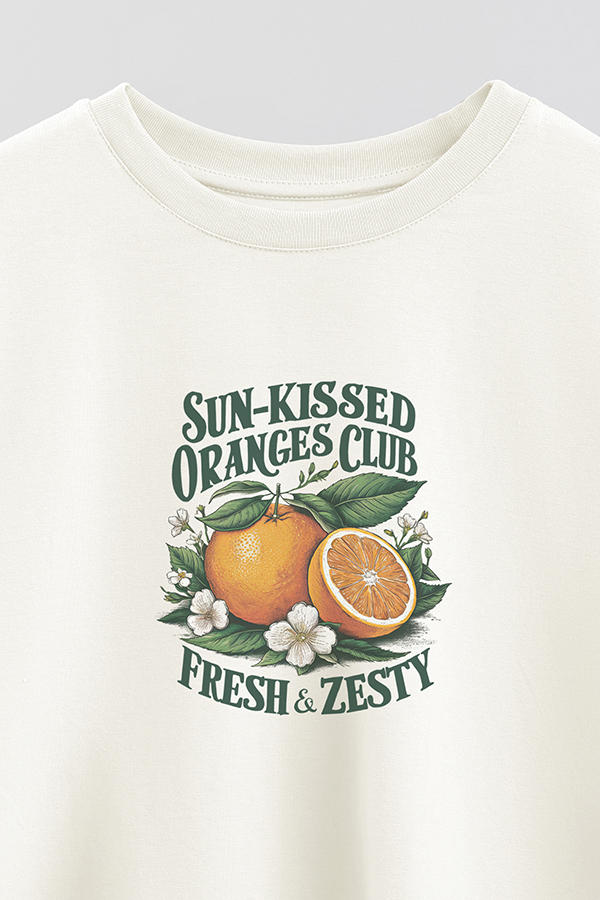 REMERA CROP ESTAMPADA HARVEST ORANGES CLUB