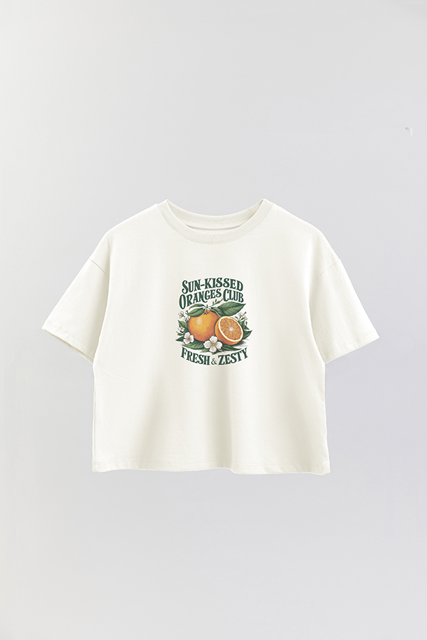 REMERA CROP ESTAMPADA HARVEST ORANGES CLUB