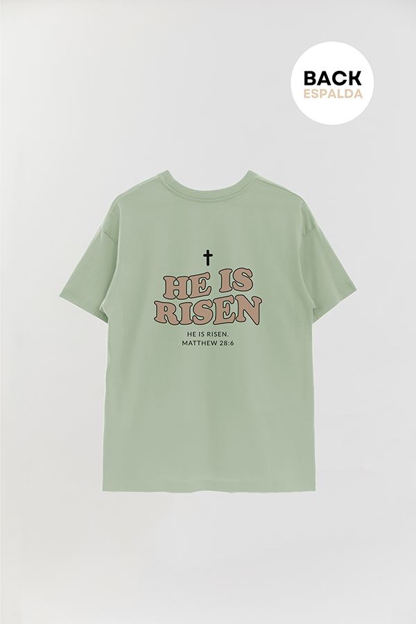 REMERA OVER ESTAMPADA UNISEX ESPALDA HE IS RISEN