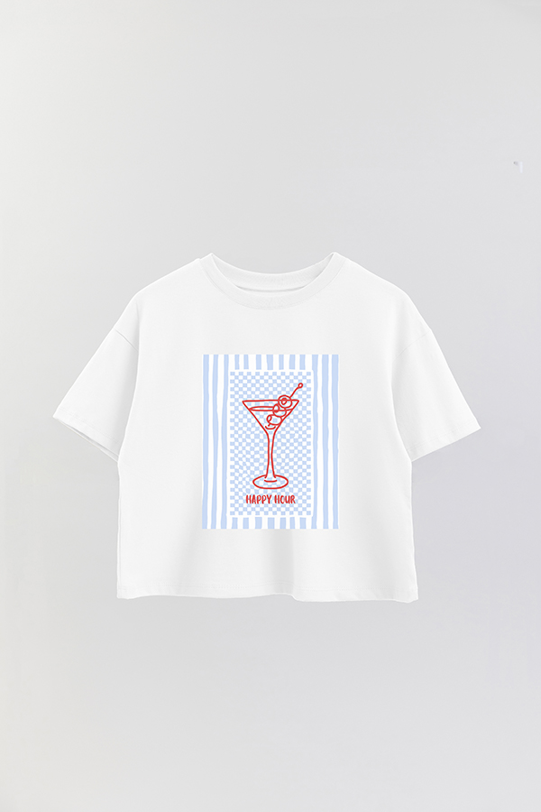 REMERA CROP ESTAMPADA BEACH BLUE HAPPY HOUR
