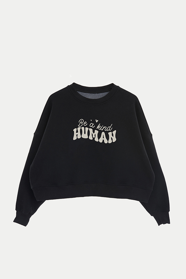 BUZO CROP FRISA ESTAMPADO MINIMAL LOVE BE A KIND HUMAN