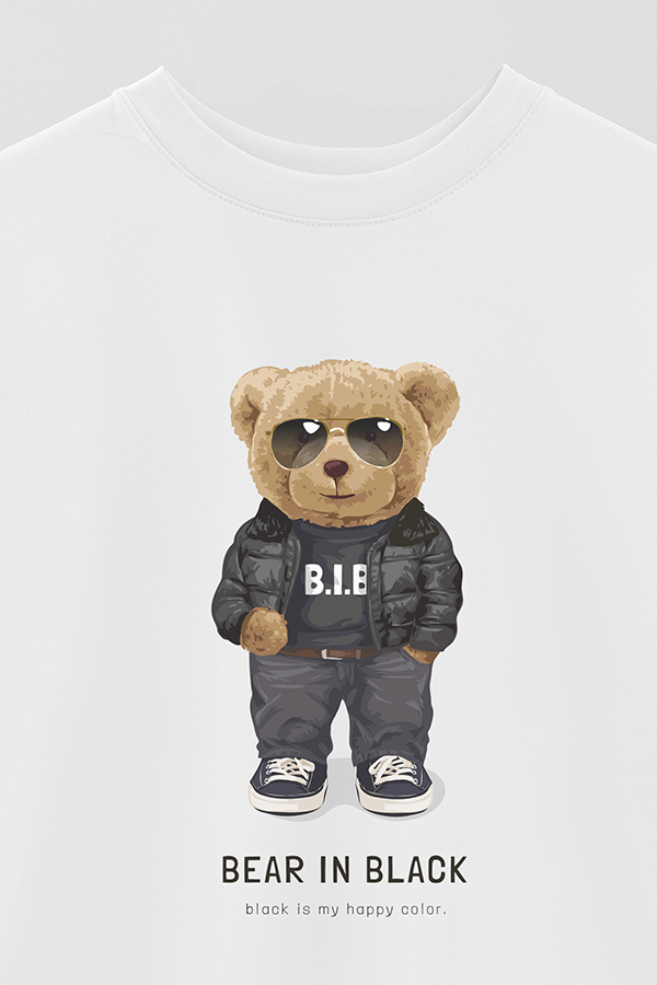 REMERA OVER ESTAMPADA UNISEX TEDDY BEAR IN BLACK