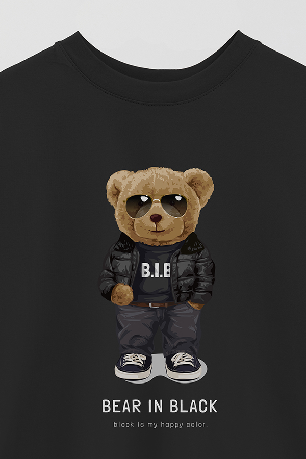 REMERA OVER ESTAMPADA UNISEX TEDDY BEAR IN BLACK