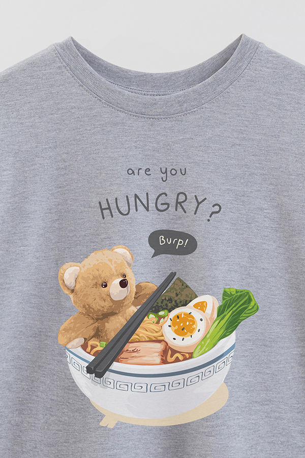 REMERA OVER ESTAMPADA UNISEX TEDDY ANYONE HUNGRY?