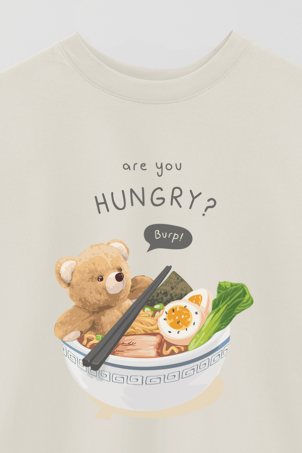 REMERA OVER ESTAMPADA UNISEX TEDDY ANYONE HUNGRY?