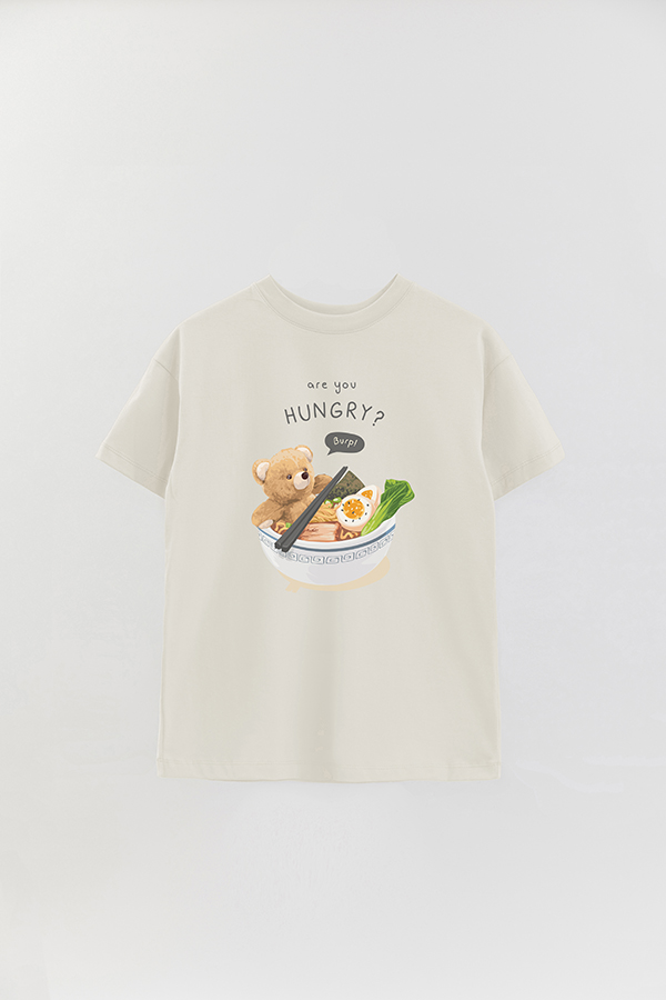 REMERA OVER ESTAMPADA UNISEX TEDDY ANYONE HUNGRY?