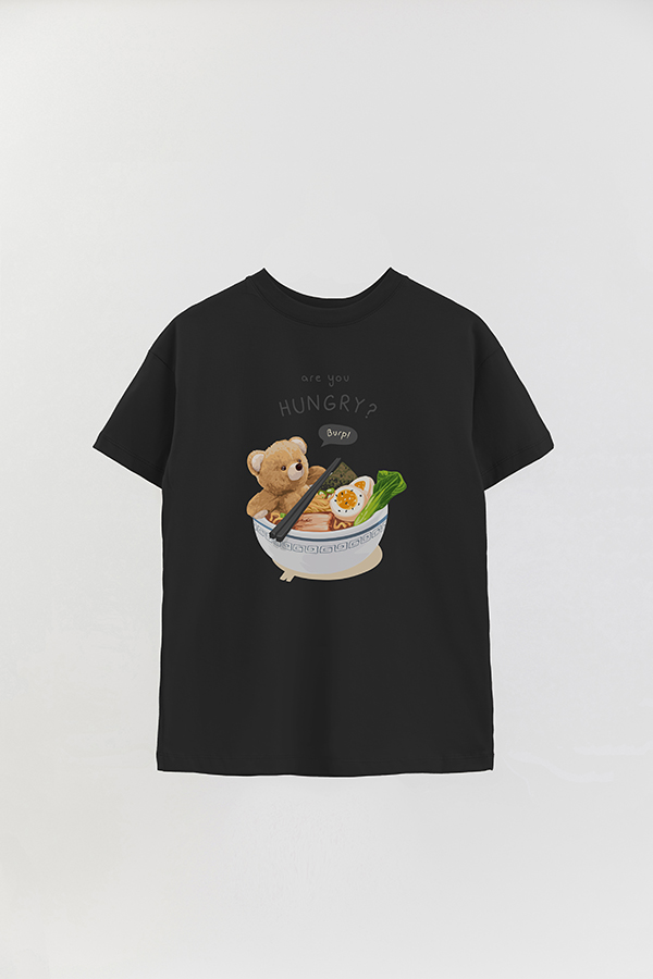 REMERA OVER ESTAMPADA UNISEX TEDDY ANYONE HUNGRY?