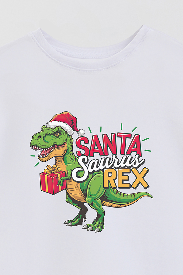 REMERA BASICA ESTAMPADA B XMAS SANTA SAURUS
