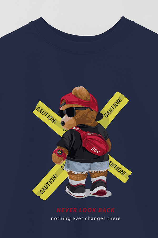 REMERA OVER ESTAMPADA UNISEX TEDDY NEVER LOOK BACK