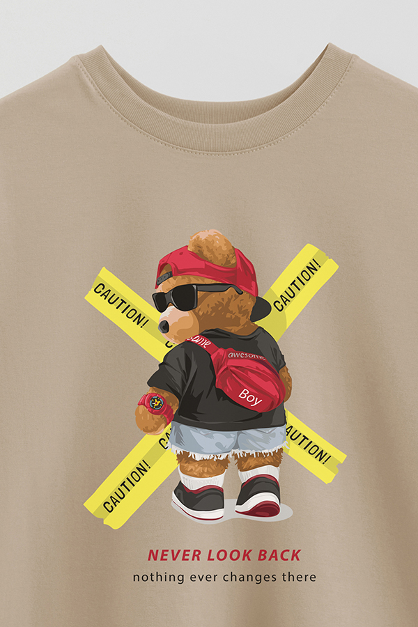 REMERA OVER ESTAMPADA UNISEX TEDDY NEVER LOOK BACK