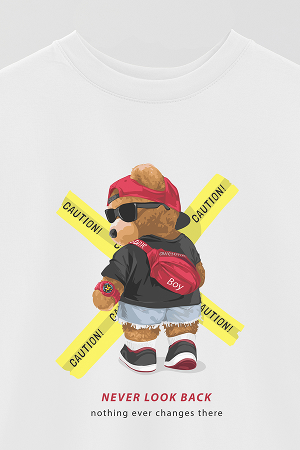 REMERA OVER ESTAMPADA UNISEX TEDDY NEVER LOOK BACK