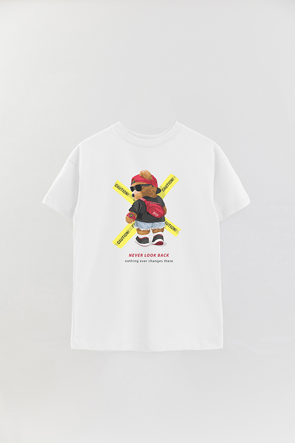 REMERA OVER ESTAMPADA UNISEX TEDDY NEVER LOOK BACK