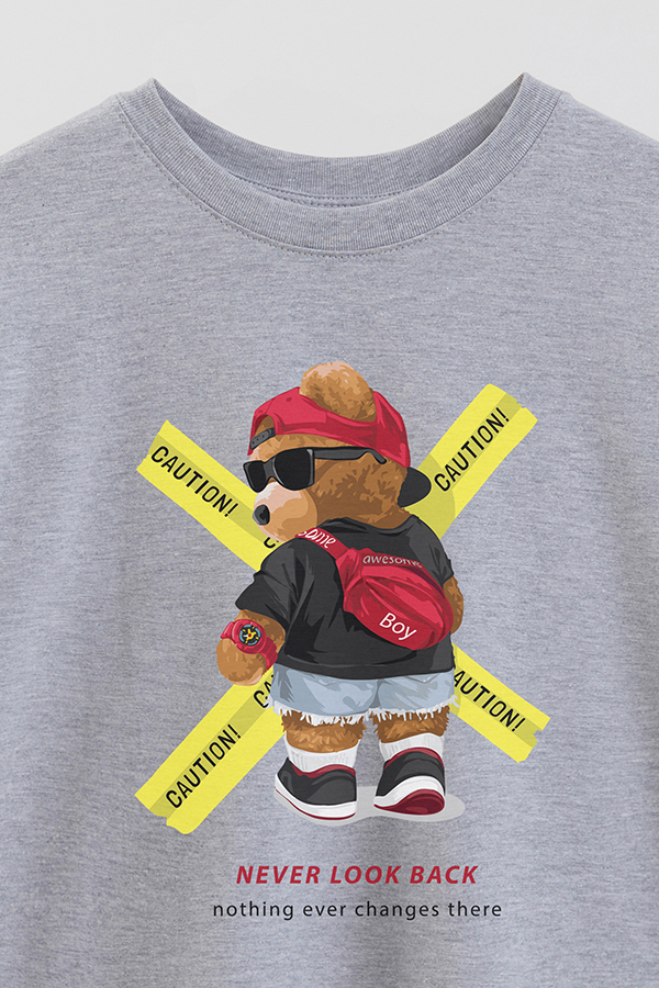 REMERA OVER ESTAMPADA UNISEX TEDDY NEVER LOOK BACK