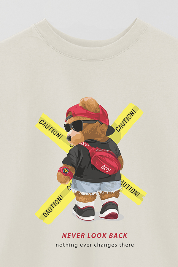 REMERA OVER ESTAMPADA UNISEX TEDDY NEVER LOOK BACK