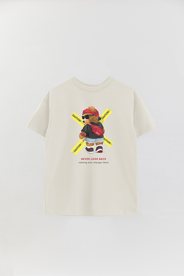 REMERA OVER ESTAMPADA UNISEX TEDDY NEVER LOOK BACK
