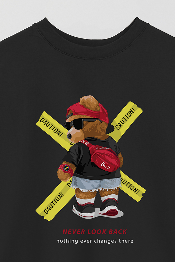 REMERA OVER ESTAMPADA UNISEX TEDDY NEVER LOOK BACK