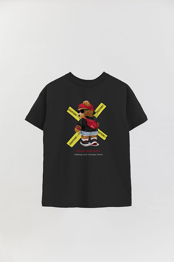 REMERA OVER ESTAMPADA UNISEX TEDDY NEVER LOOK BACK