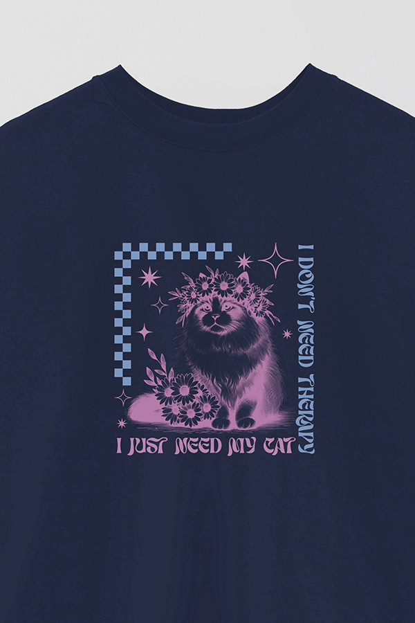 REMERA OVER ESTAMPADA CAT I JUST NEED MY CAT