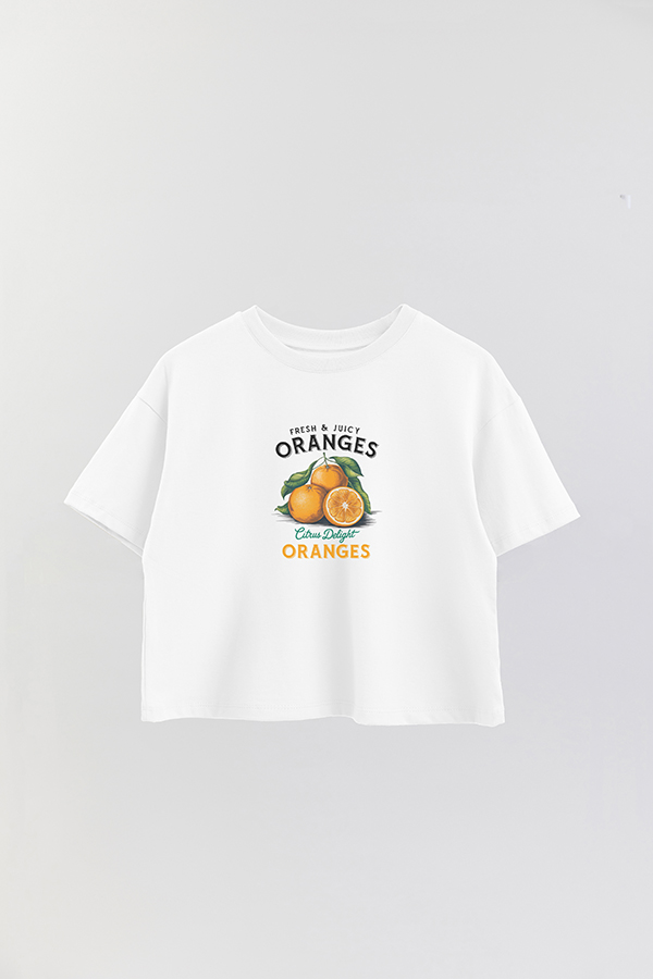 REMERA CROP ESTAMPADA HARVEST FRESH JUICY ORANGES