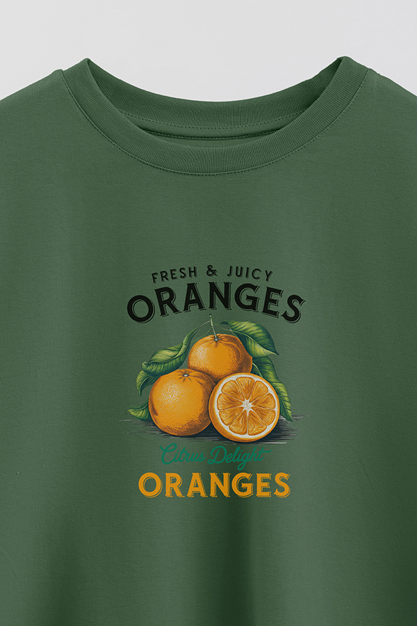 REMERA CROP ESTAMPADA HARVEST FRESH JUICY ORANGES
