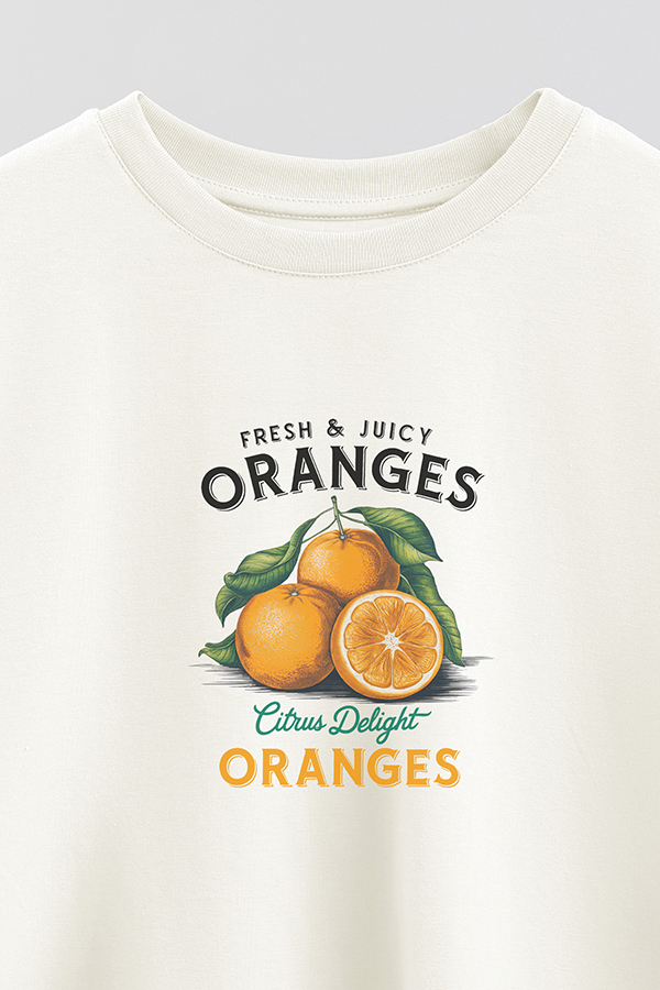 REMERA CROP ESTAMPADA HARVEST FRESH JUICY ORANGES
