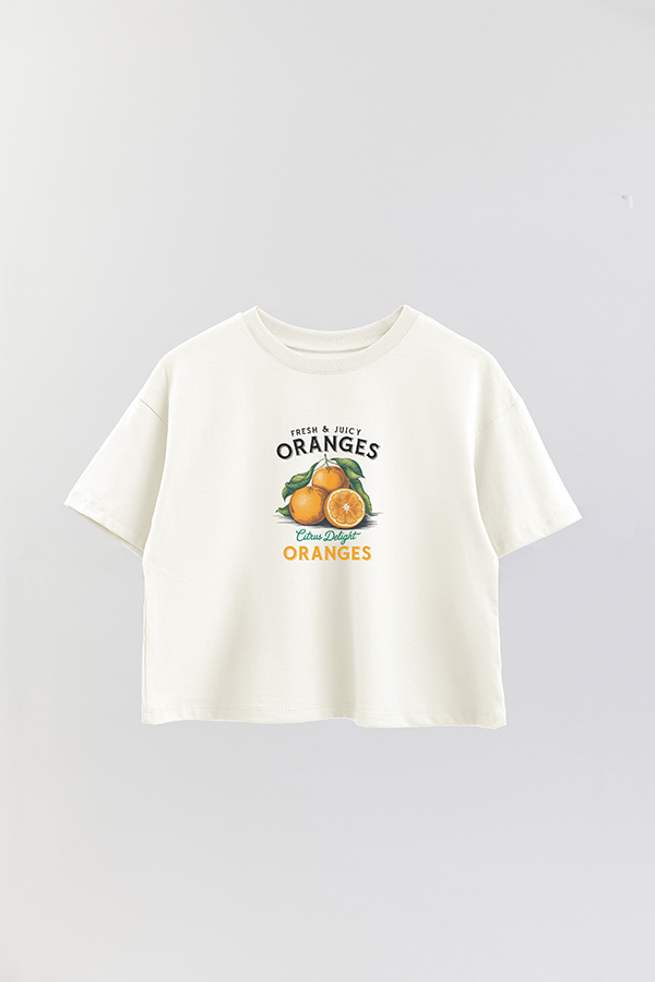 REMERA CROP ESTAMPADA HARVEST FRESH JUICY ORANGES
