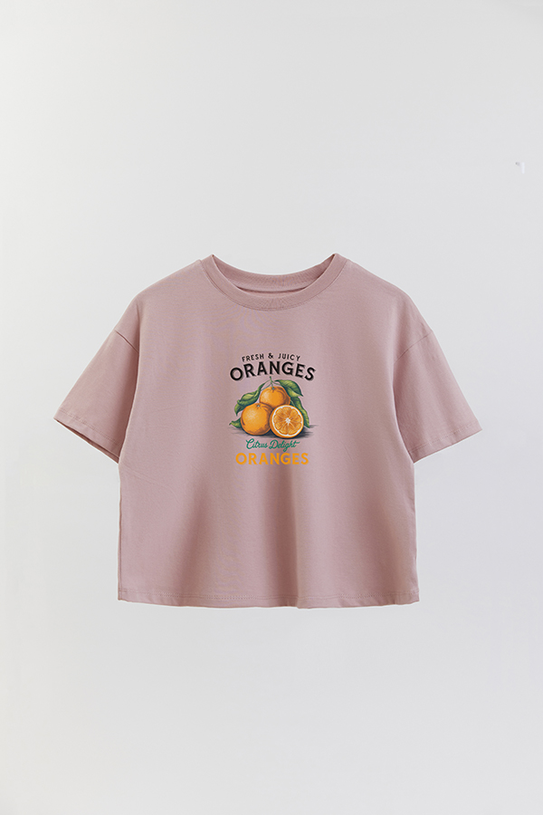 REMERA CROP ESTAMPADA HARVEST FRESH JUICY ORANGES