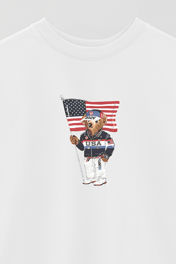 REMERA OVER ESTAMPADA UNISEX BEAR USA FLAG 2