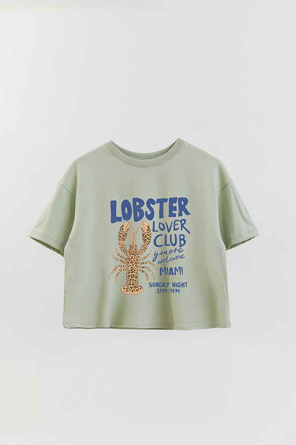 REMERA CROP ESTAMPADA SF LOBSTER LOVER CLUB