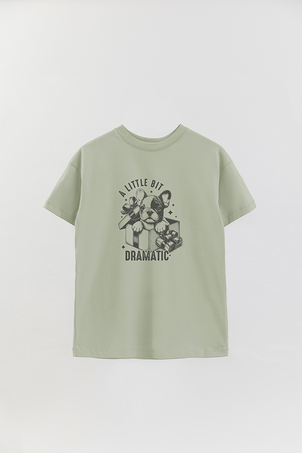 REMERA OVER ESTAMPADA DOG A LITTLE BIT DRAMATIC