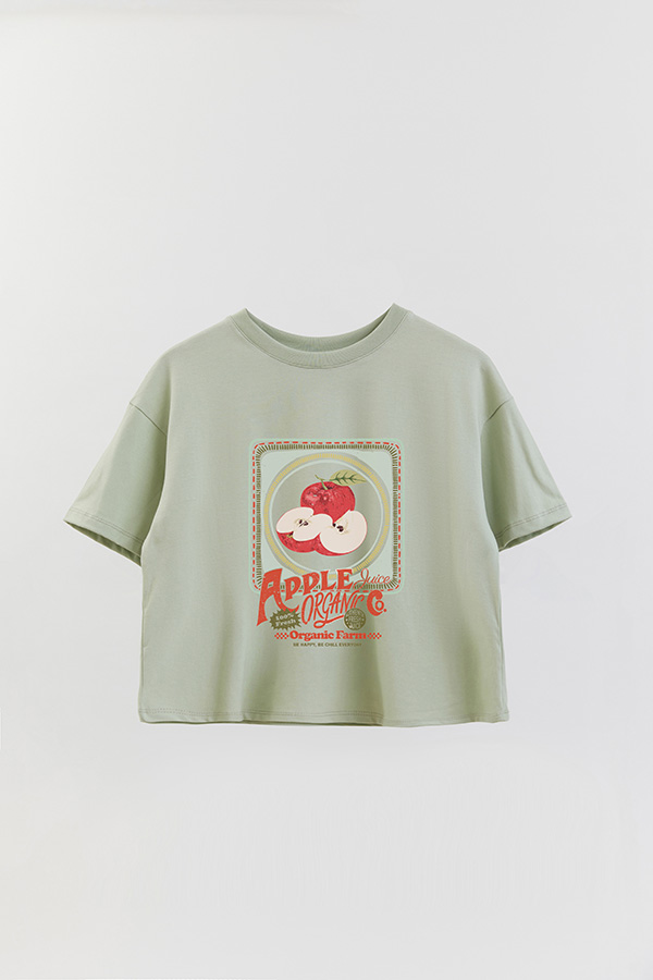 REMERA CROP ESTAMPADA APPLE PLATE