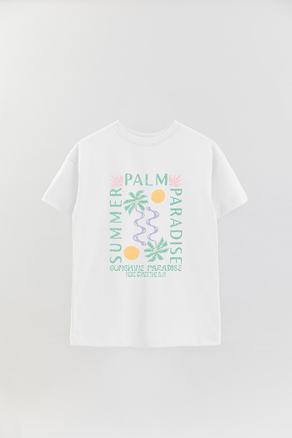 REMERA OVER ESTAMPADA PALM PARADISE