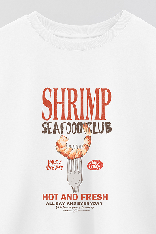 REMERA CROP ESTAMPADA SF SHRIMP SEAFOOD CLUB