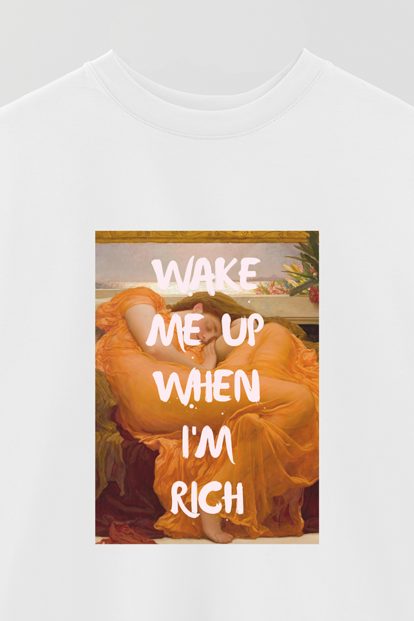 REMERA OVER ESTAMPADA ART COLLECTION 28 WAKE ME UP WHEN I'M RICH