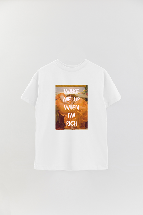 REMERA OVER ESTAMPADA ART COLLECTION 28 WAKE ME UP WHEN I'M RICH