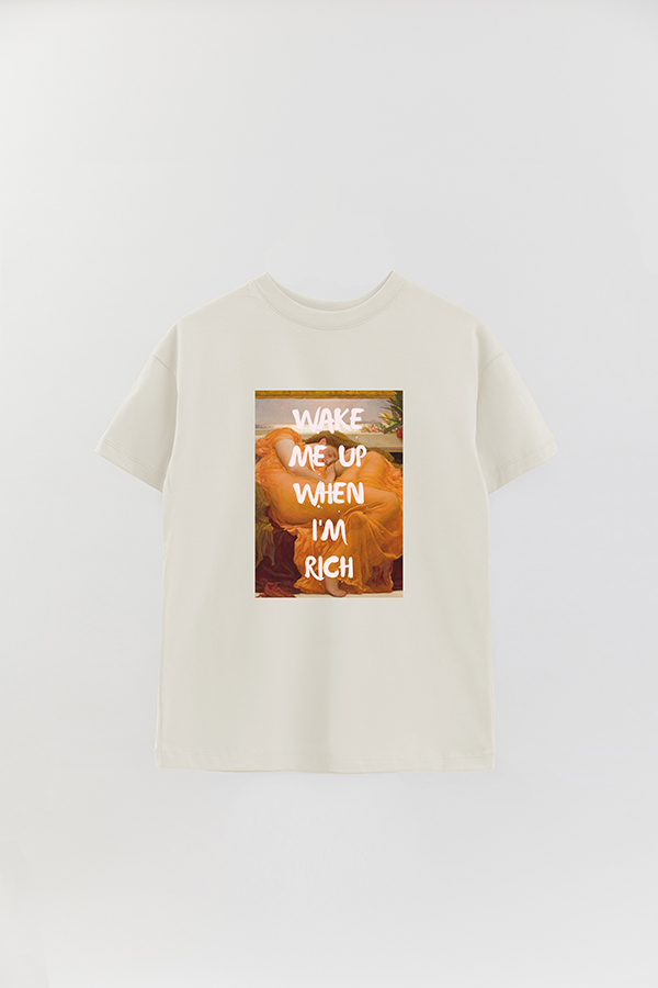 REMERA OVER ESTAMPADA ART COLLECTION 28 WAKE ME UP WHEN I'M RICH
