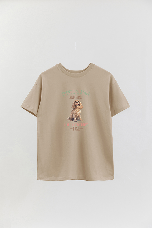 REMERA OVER ESTAMPADA DOG COCKER SPANIEL AND WINE