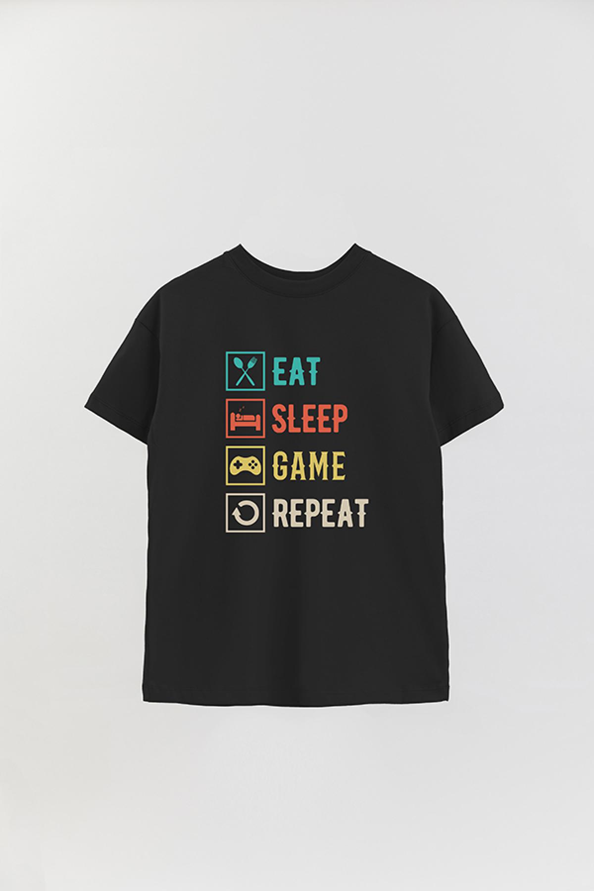 REMERA OVER ESTAMPADA GM EAT SLEEP GAME REPEAT