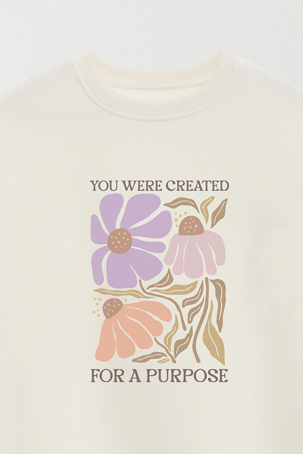 CREWNECK FRISA CHRISTIAN BOHO FLOWERS PURPOSE