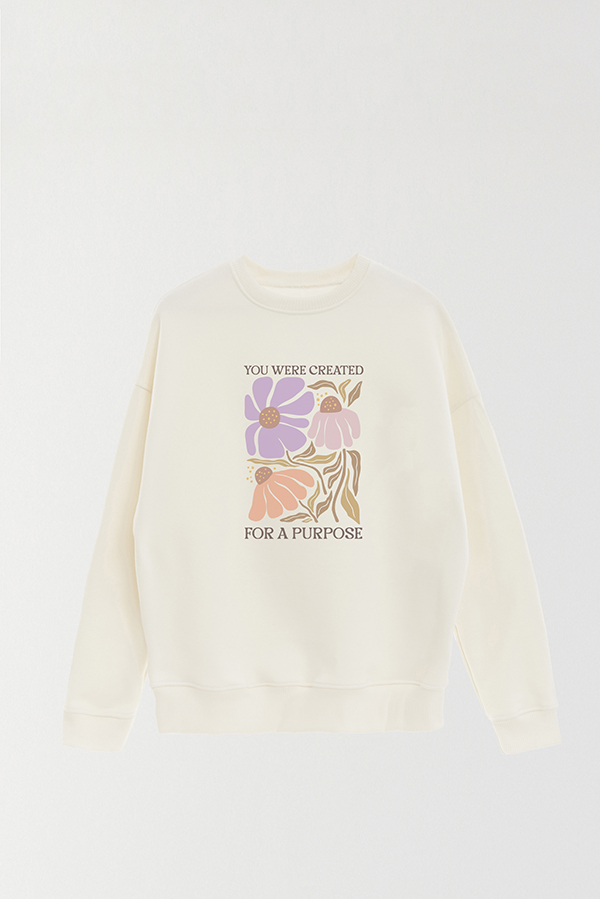 CREWNECK FRISA CHRISTIAN BOHO FLOWERS PURPOSE