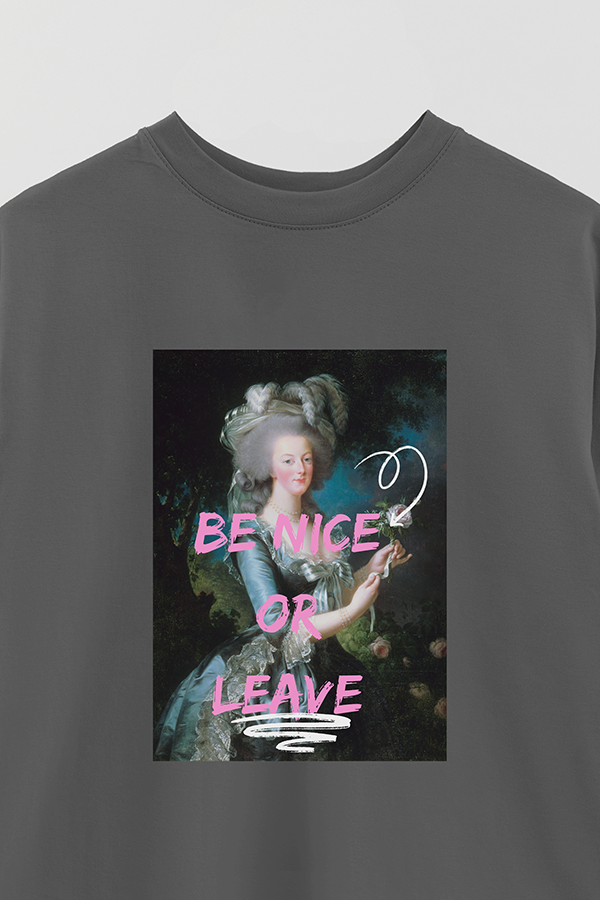 REMERA OVER ESTAMPADA ART COLLECTION 67 BE NICE OR LEAVE