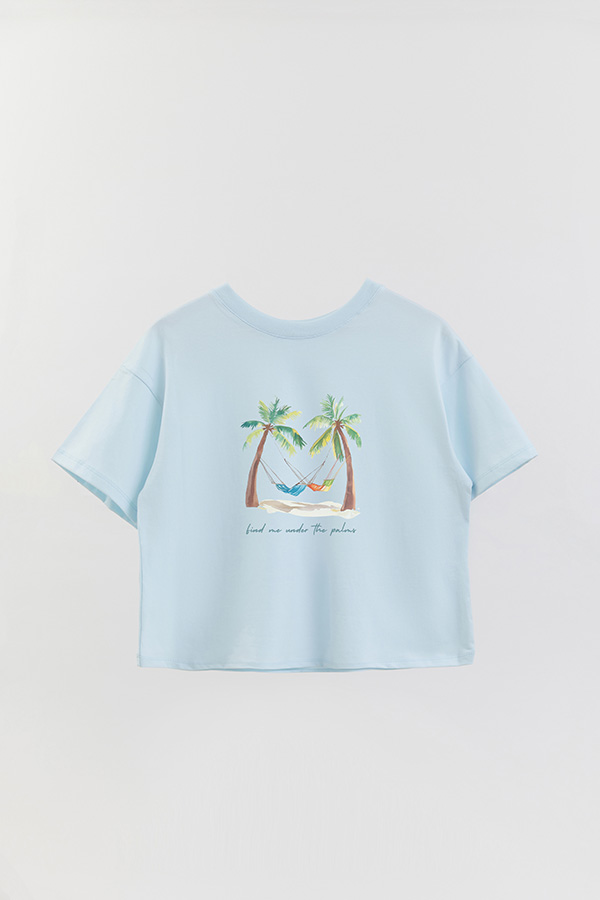 REMERA CROP ESTAMPADA COASTAL UNDER THE PALM