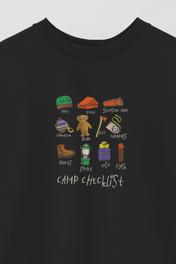REMERA OVER ESTAMPADA UNISEX BEAR CAMP CHECKLIST